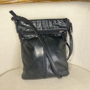 margot Black Leather Crossbody Bag with Front Zip